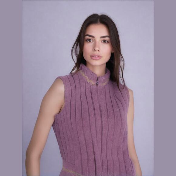 Vintage Woolrich Lavender Wool Blend Zip Up Sleeveless Cottage Sweater Vest M - Picture 1 of 14
